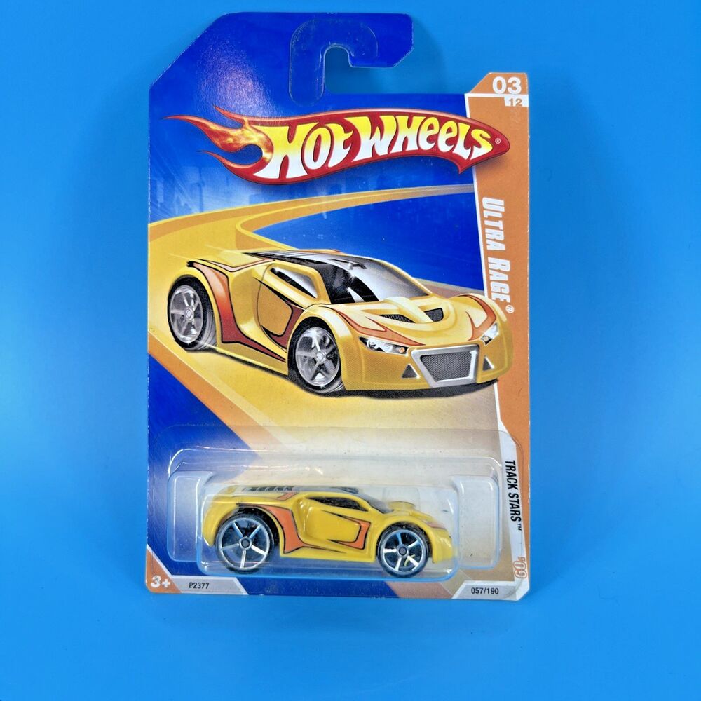2009 Hot Wheels #57 Track Stars 3/12 ULTRA RAGE Yellow w/Chrome OH5 Spoke Wheels